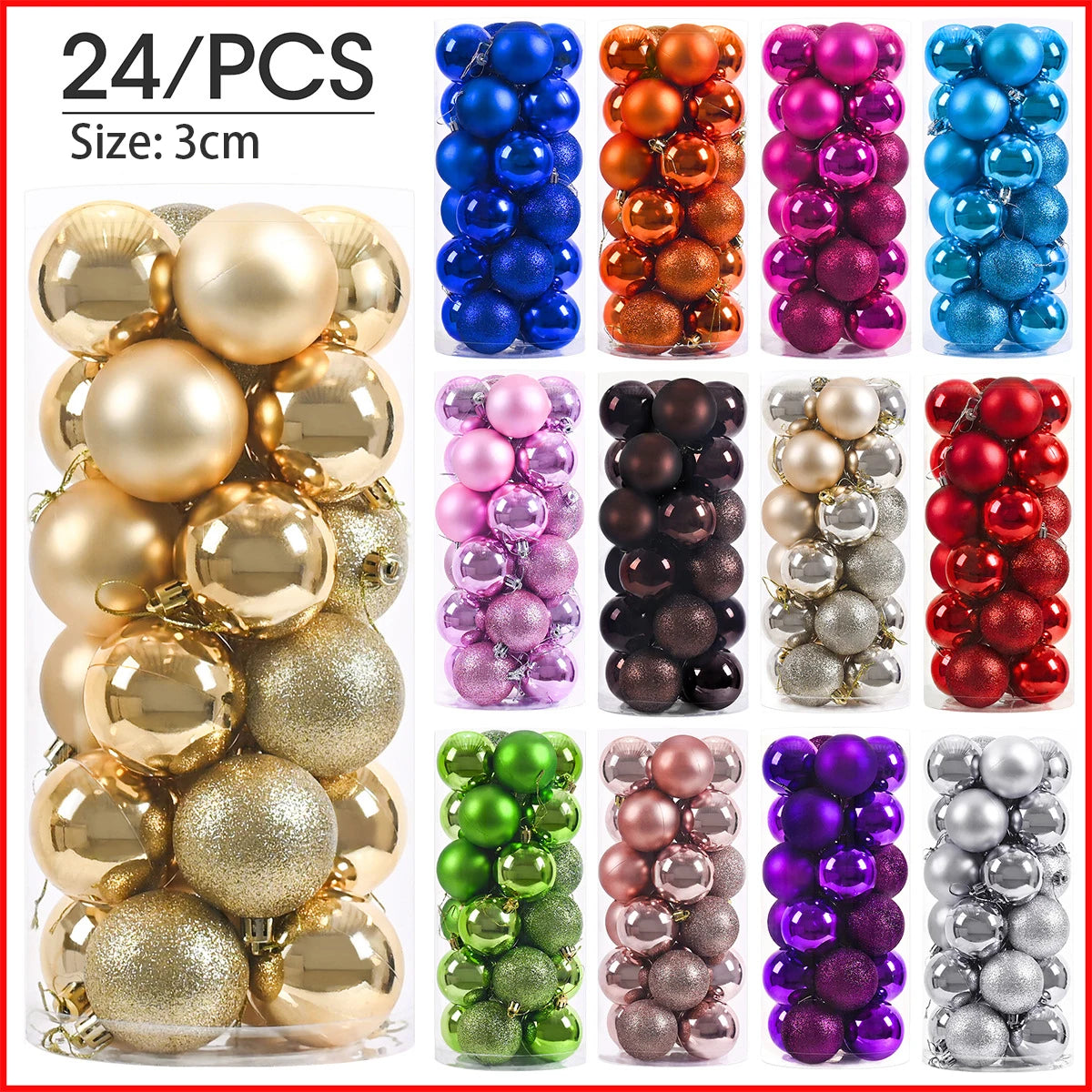 24Pcs 3Cm Christmas Balls Christmas Tree Ornaments Ball Xmas Hanging Tree Pendants Home Party Christmas Tree Decor New Year Gift